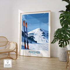 Perisher Australia Ski Slopes Wall Art — large framed print room setting chair plant