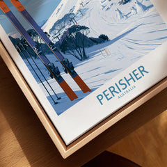 Perisher Australia Ski Slopes Wall Art — closeup framed canvas natural wood floating frame