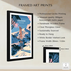 Perisher Australia Alpine Travel Poster — framed print details measurements quality details