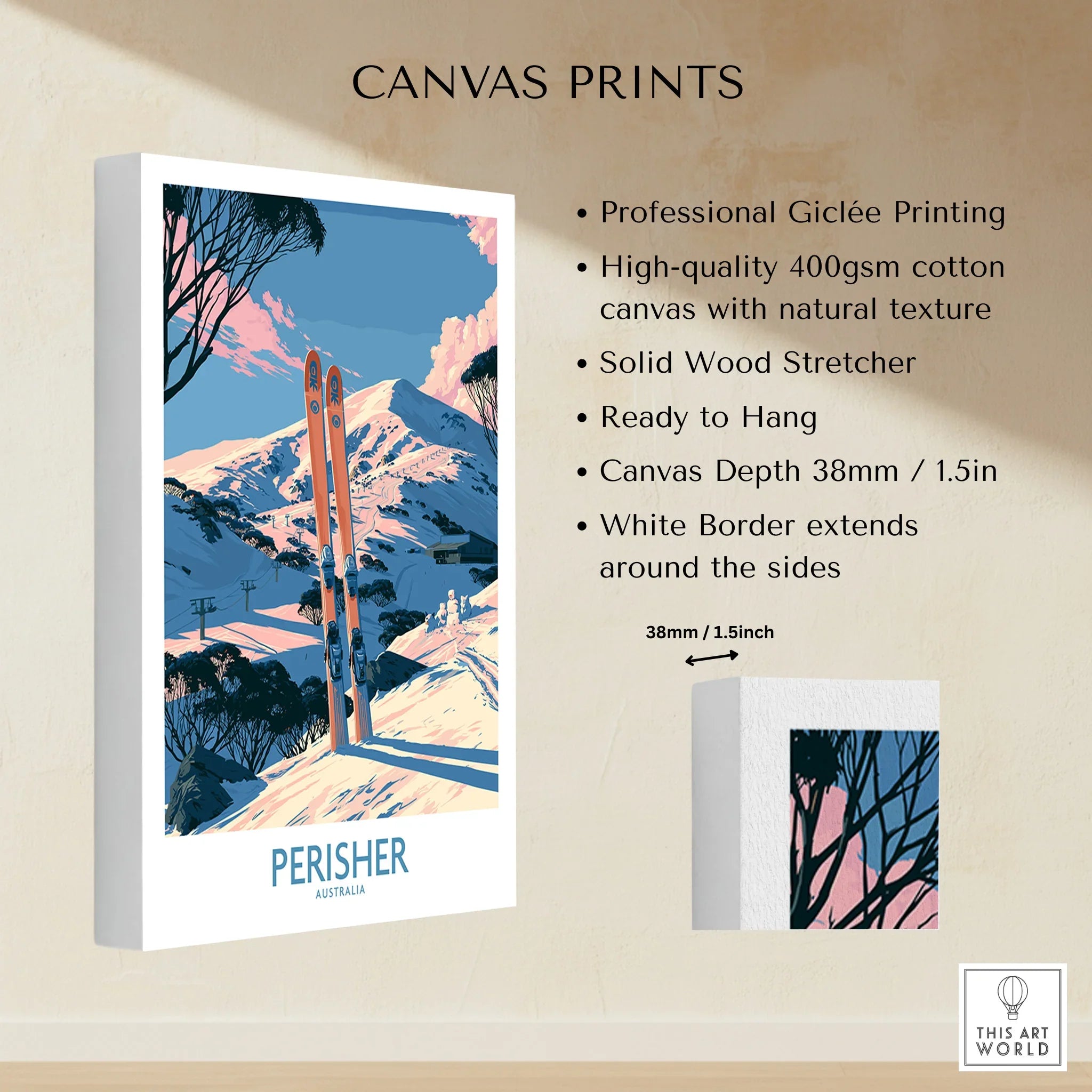 Perisher Australia Snowy Peaks Wall Art — canvas print stretched cotton canvas details