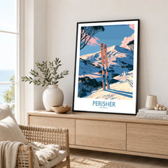 Perisher Australia Snowy Peaks Wall Art — framed artwork living room lifestyle setting