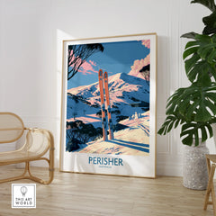 Perisher Australia Snowy Peaks Wall Art — large framed print room setting chair plant