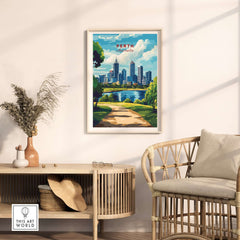Perth Australia Wall Art - Skyline Poster Print displayed in a stylish home interior, showcasing vibrant colors and design.