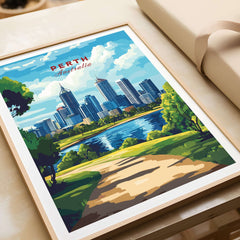 Perth Australia Wall Art - Skyline Poster Print featuring vibrant skyline and greenery.