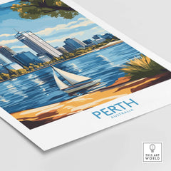 Perth Wall Art Print showcasing a vibrant cityscape and tranquil water scene of Perth, Australia.