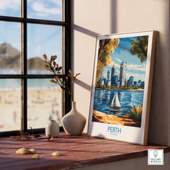 Perth Wall Art Print featuring a vibrant cityscape of Perth, Australia, perfect for home or office decor.