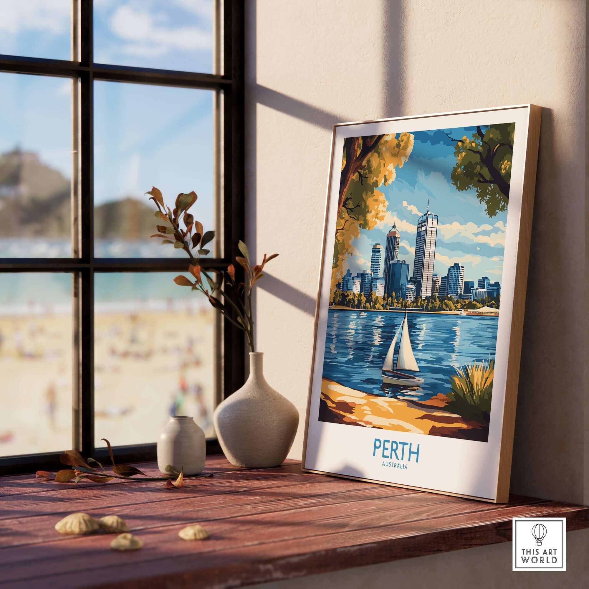 Perth Wall Art Print featuring a vibrant cityscape of Perth, Australia, perfect for home or office decor.