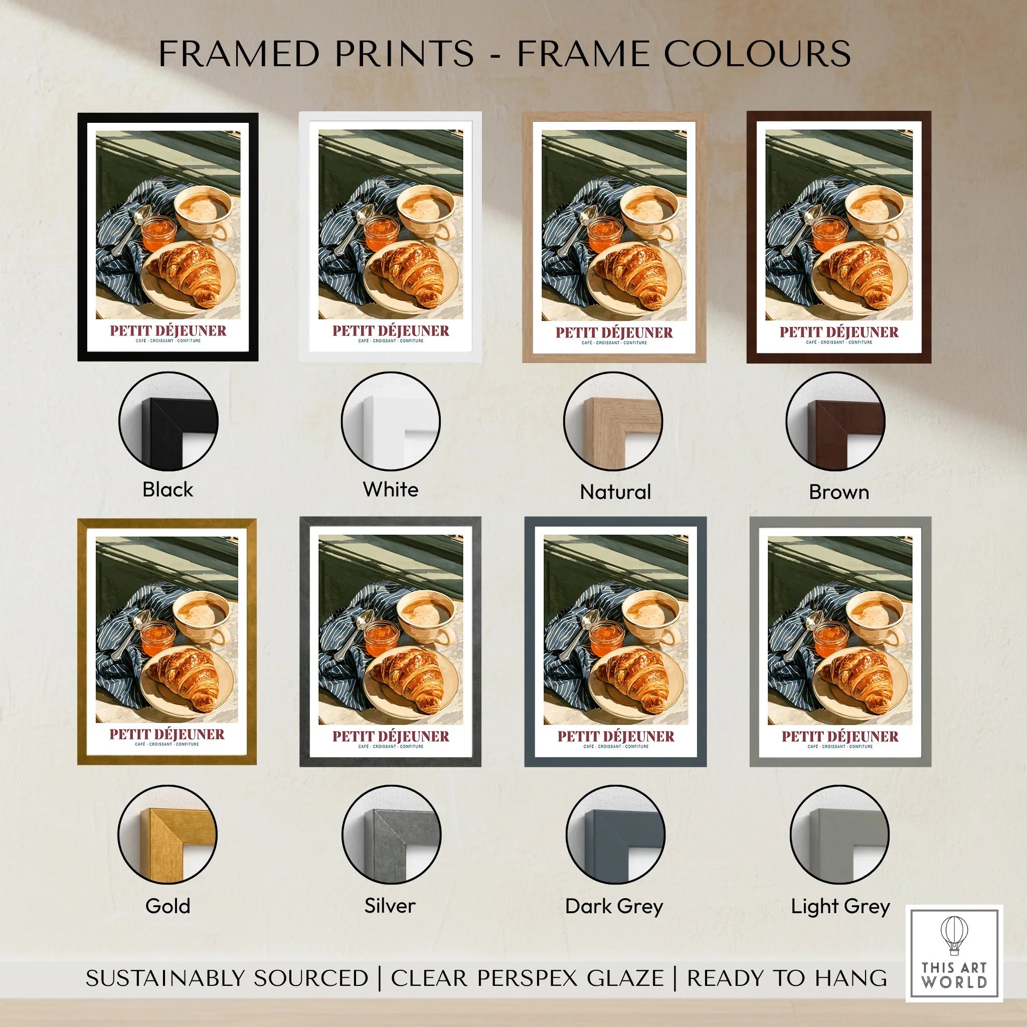 French Breakfast Kitchen Wall Art - framed print colour options