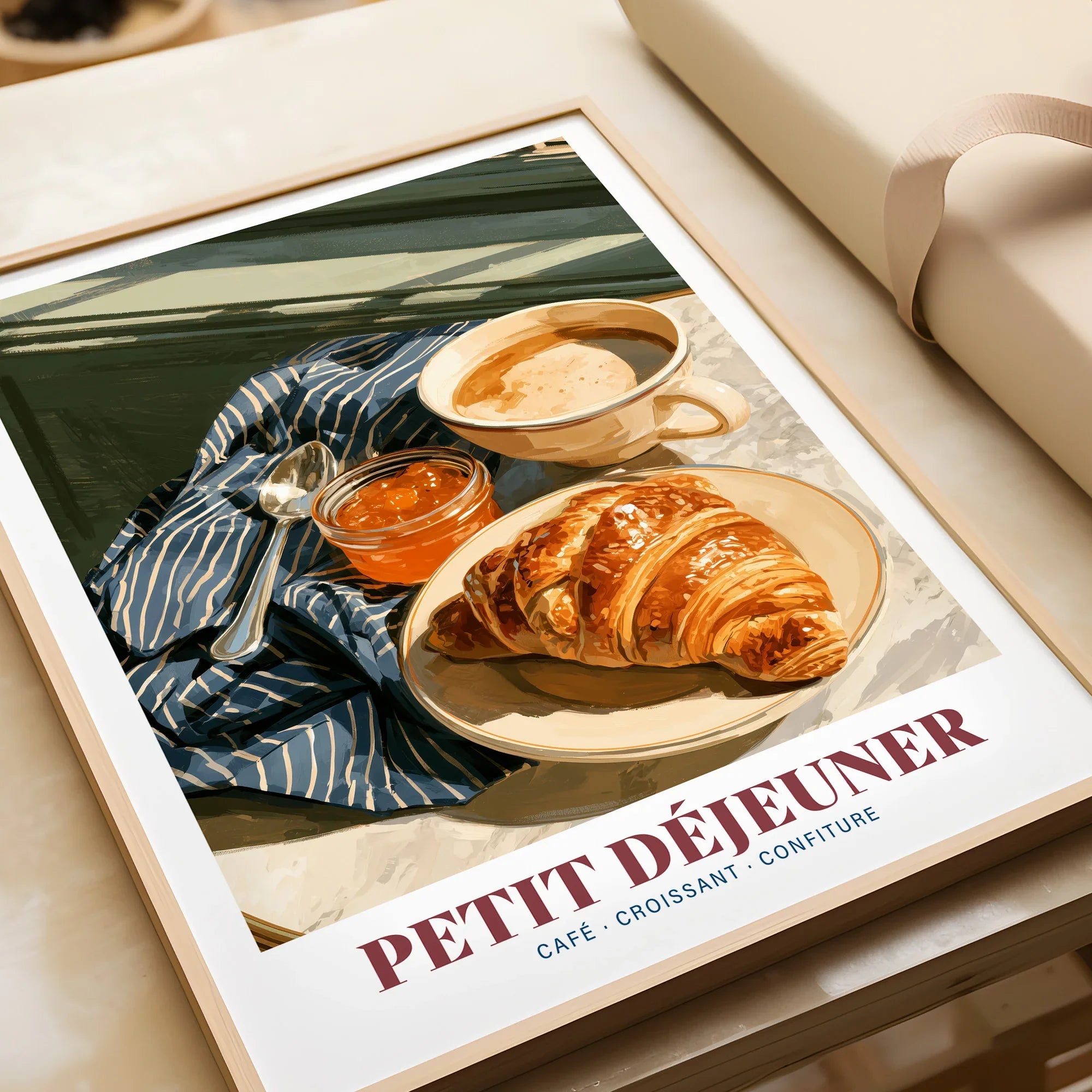 French Breakfast Kitchen Wall Art - framed art print closeup gift unwrapped natural frame
