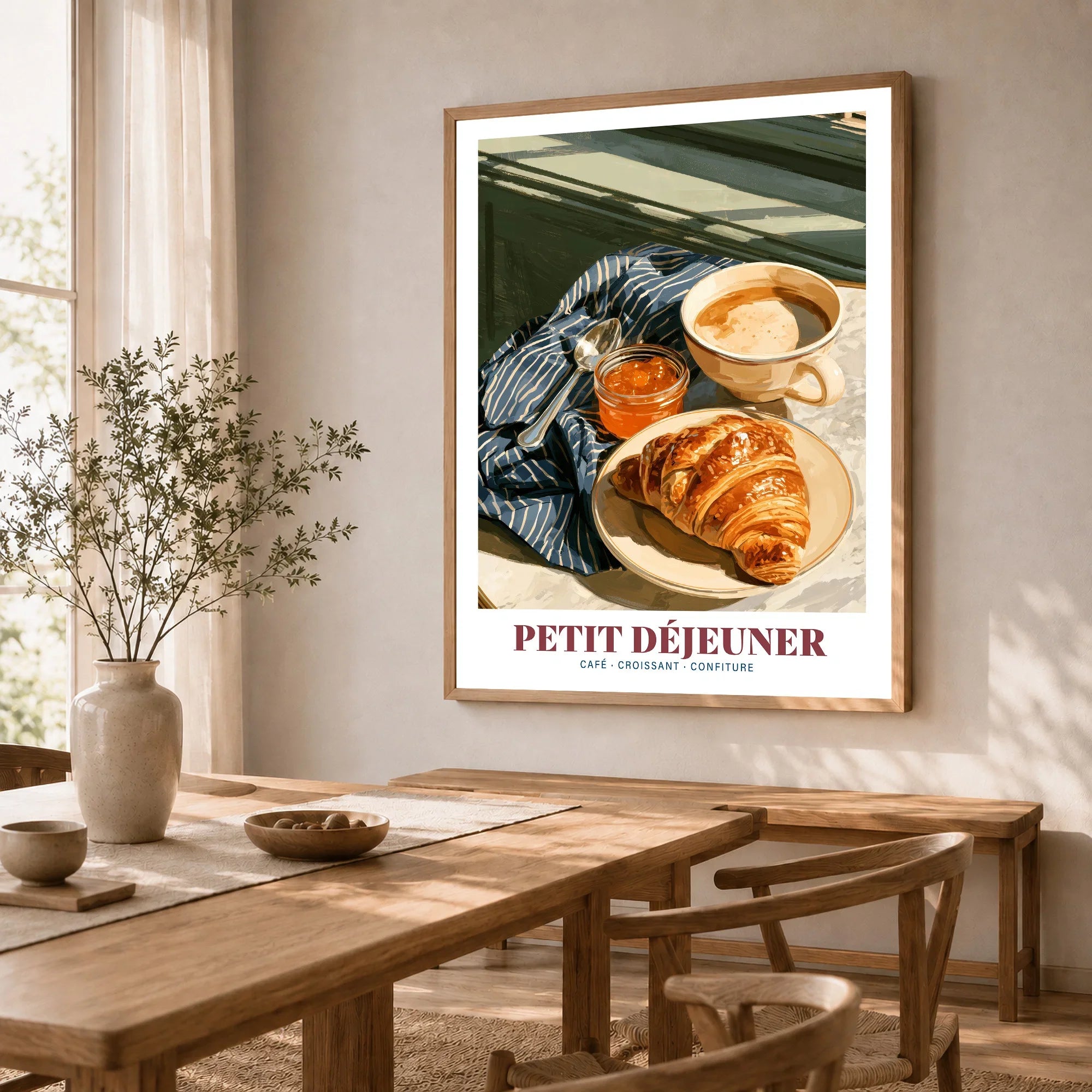 French Breakfast Kitchen Wall Art - dining room framed print natural wood frame mockup ThisArtWorld