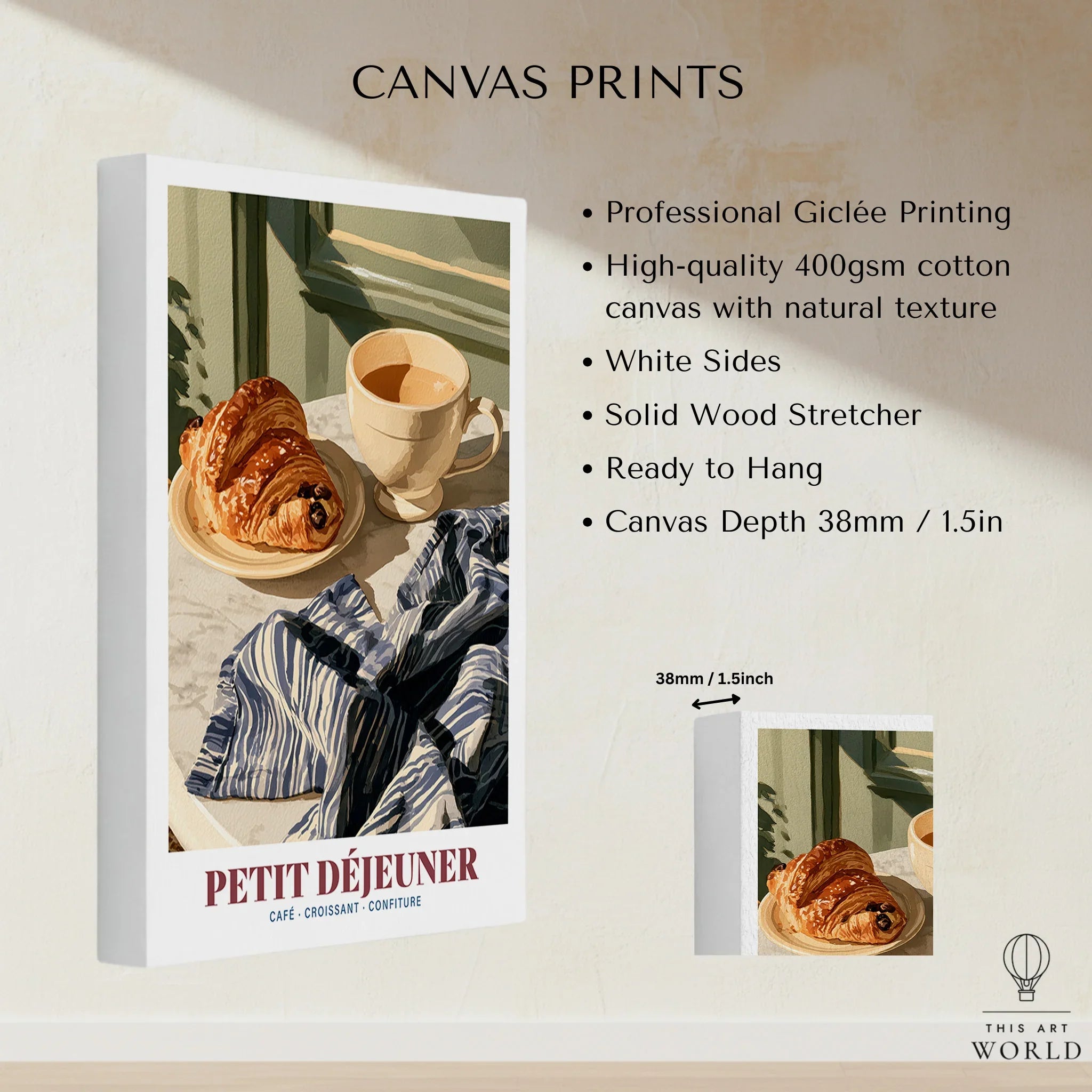 Petit Dejeuner French Kitchen Wall Art - canvas print stretched cotton canvas details