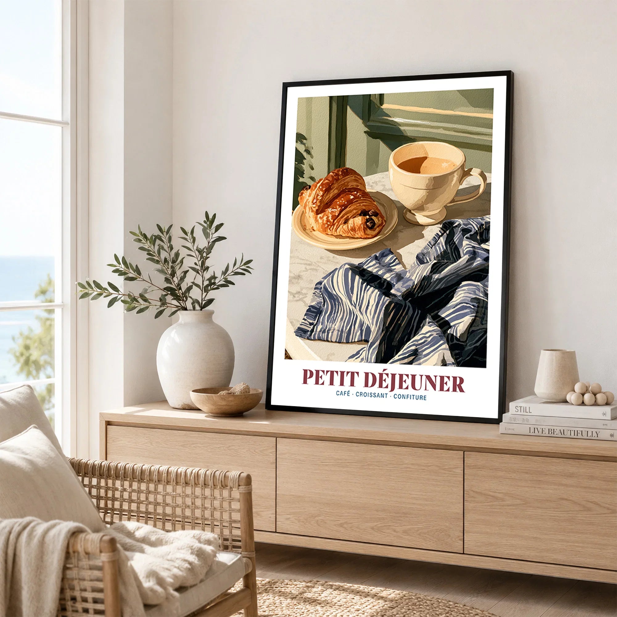 Petit Dejeuner French Kitchen Wall Art - framed artwork living room lifestyle setting