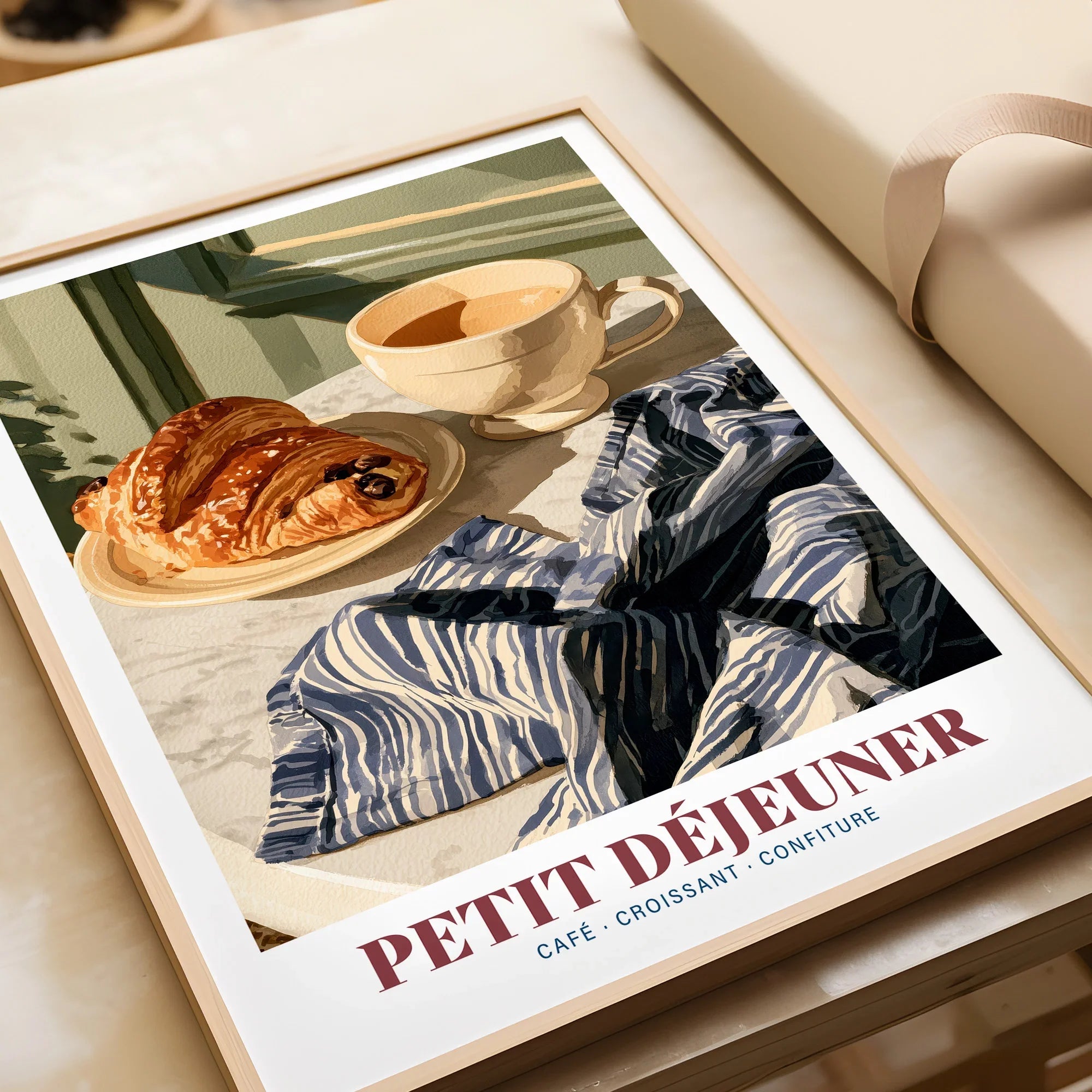 Petit Dejeuner French Kitchen Wall Art - framed art print closeup gift unwrapped natural frame