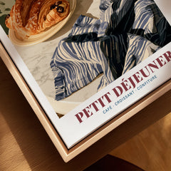 Petit Dejeuner French Kitchen Wall Art - closeup framed canvas natural wood floating frame