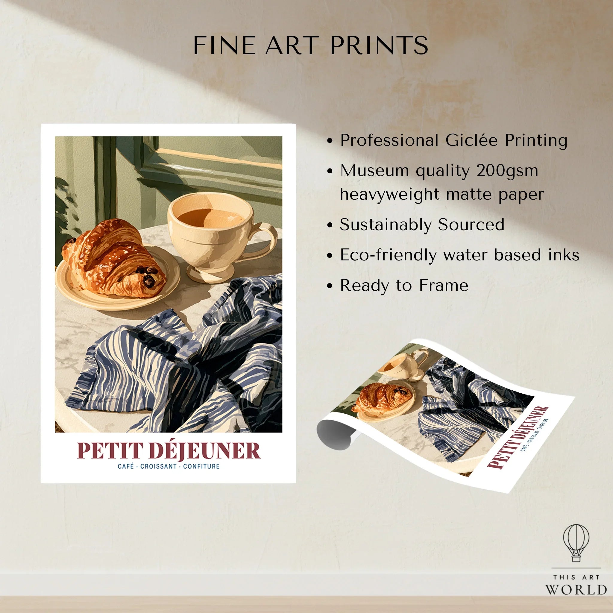 Petit Dejeuner French Kitchen Wall Art - fine art print unframed quality details