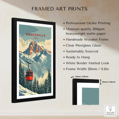 Piancavallo Travel Poster - Italy framed art print featuring ski gondola and mountain scenery.