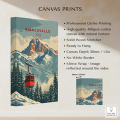 Piancavallo Travel Poster - Italy depicting a ski scene on high-quality canvas, featuring mountains and a ski lift.