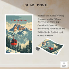 Piancavallo Travel Poster - Italy featuring a red ski lift and mountain scenery in a vintage style print.