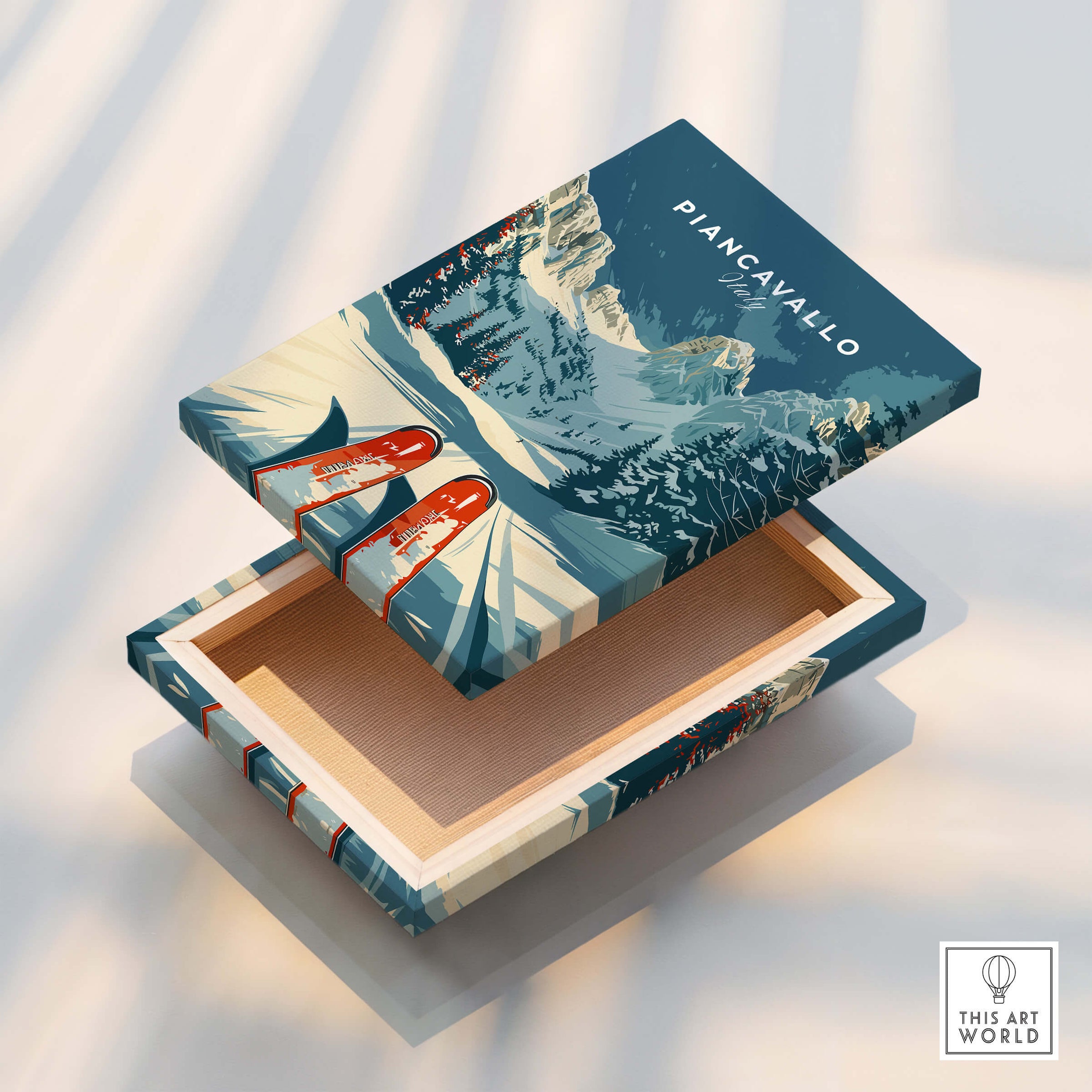 Piancavallo Ski Poster - Italy featuring a beautifully designed ski-themed wooden box.