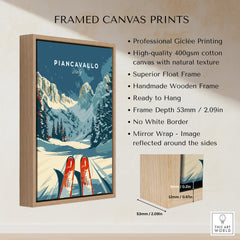 Piancavallo Ski Poster - Italy framed canvas print showcasing stunning ski landscape with wooden frame.