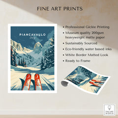 Piancavallo Ski Poster -  Italy displayed with fine art print features including giclée printing and eco-friendly materials.