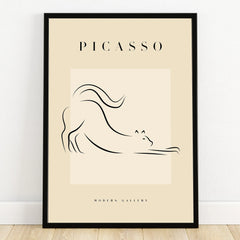 Minimalist black line art cat print in black frame, modern gallery wall art decor