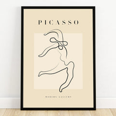 Minimalist Picasso line art poster with abstract figure, black frame, modern wall decor