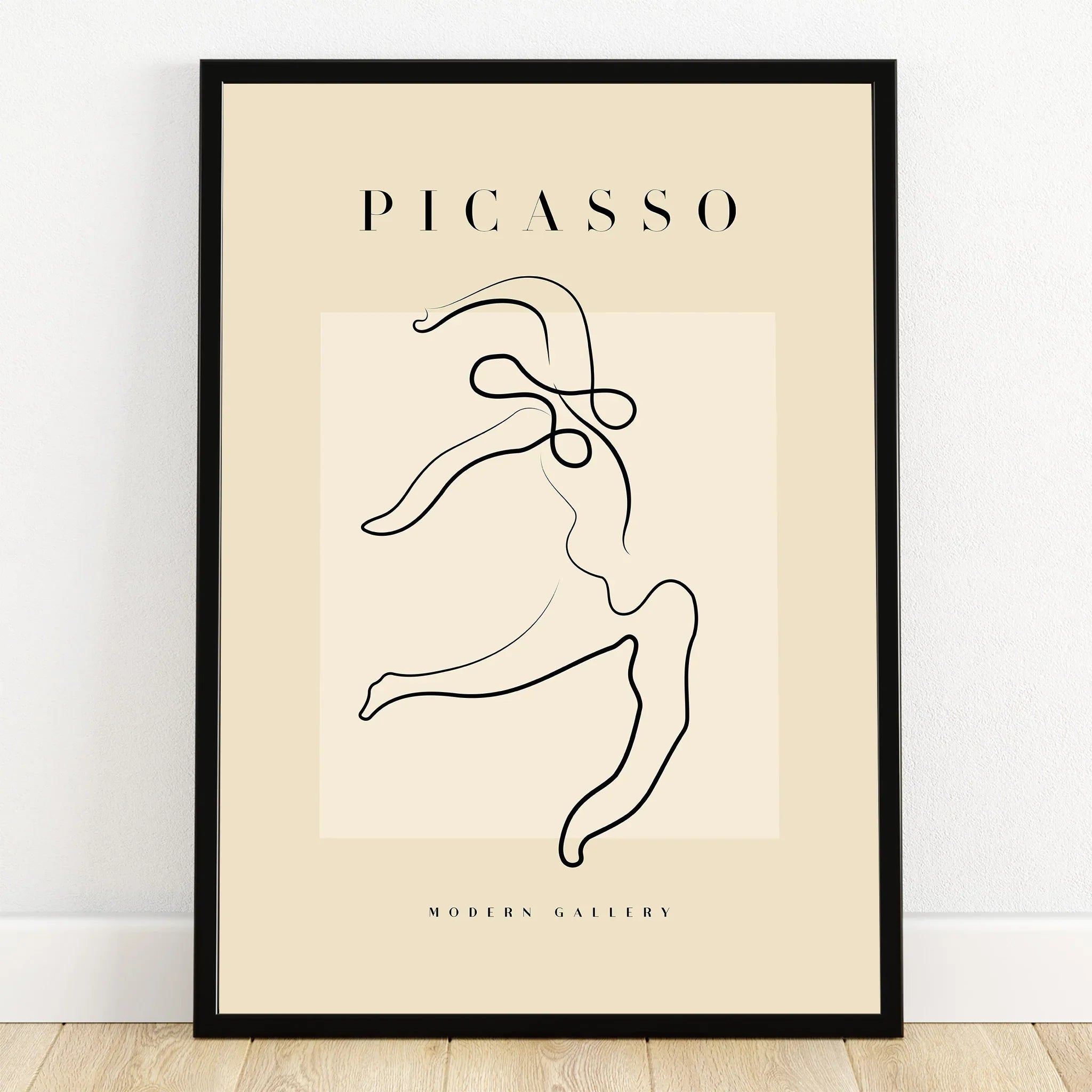 Minimalist Picasso line art poster with abstract figure, black frame, modern wall decor