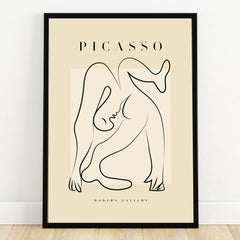 Minimalist Picasso style line art poster in black frame, modern abstract wall decor.