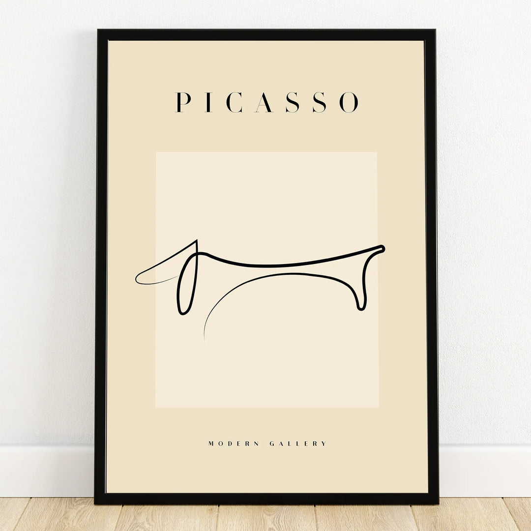 Minimalist Picasso-inspired abstract line art print in black frame, modern wall decor