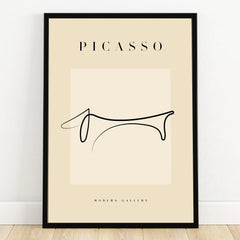 Minimalist Picasso-inspired abstract line art print in black frame, modern wall decor