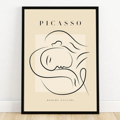 Minimalist Picasso style line art print in black frame, modern wall decor