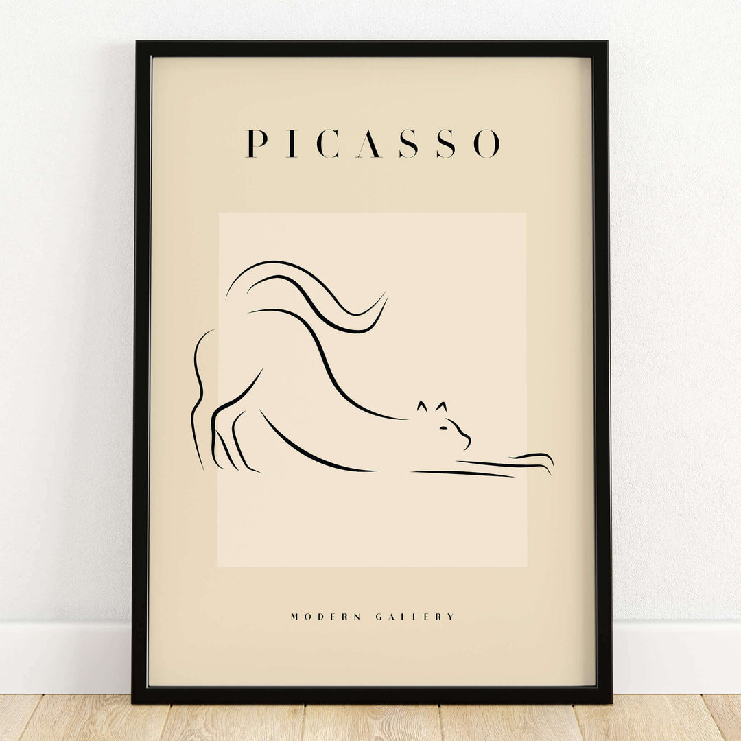 Picasso Stretching Cat Line Art Minimalist Animal Poster Modern Gallery Print Wall Art