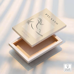 Picasso Stretching Cat Line Art Minimalist Animal Poster Modern Gallery Print Wall Art in a modern box display.