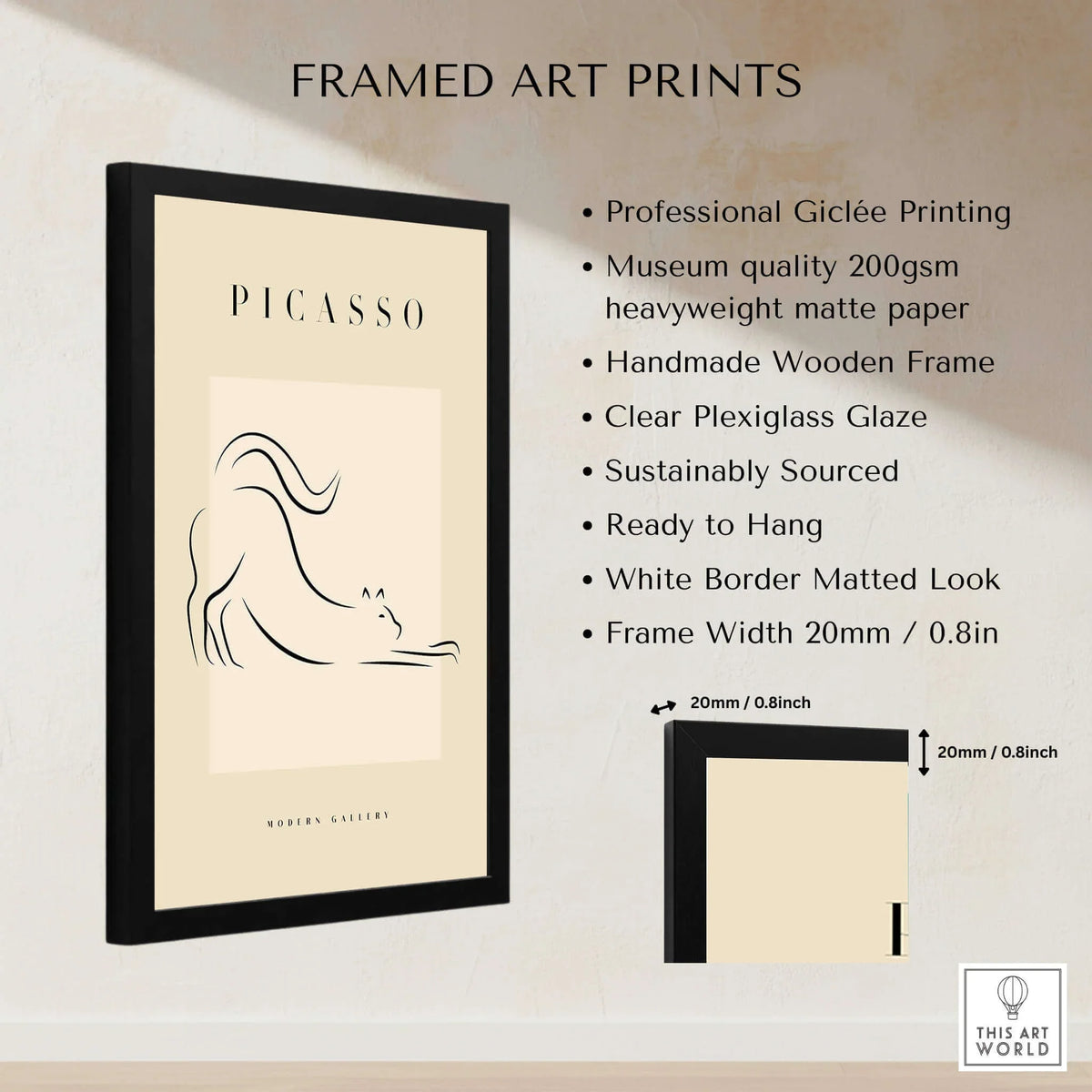 Picasso Stretching Cat Line Art Minimalist Animal Poster Modern Gallery Print Wall Art framed and ready to hang