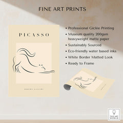 Picasso Stretching Cat Line Art Minimalist Animal Poster Modern Gallery Print Wall Art shown with fine art print details.