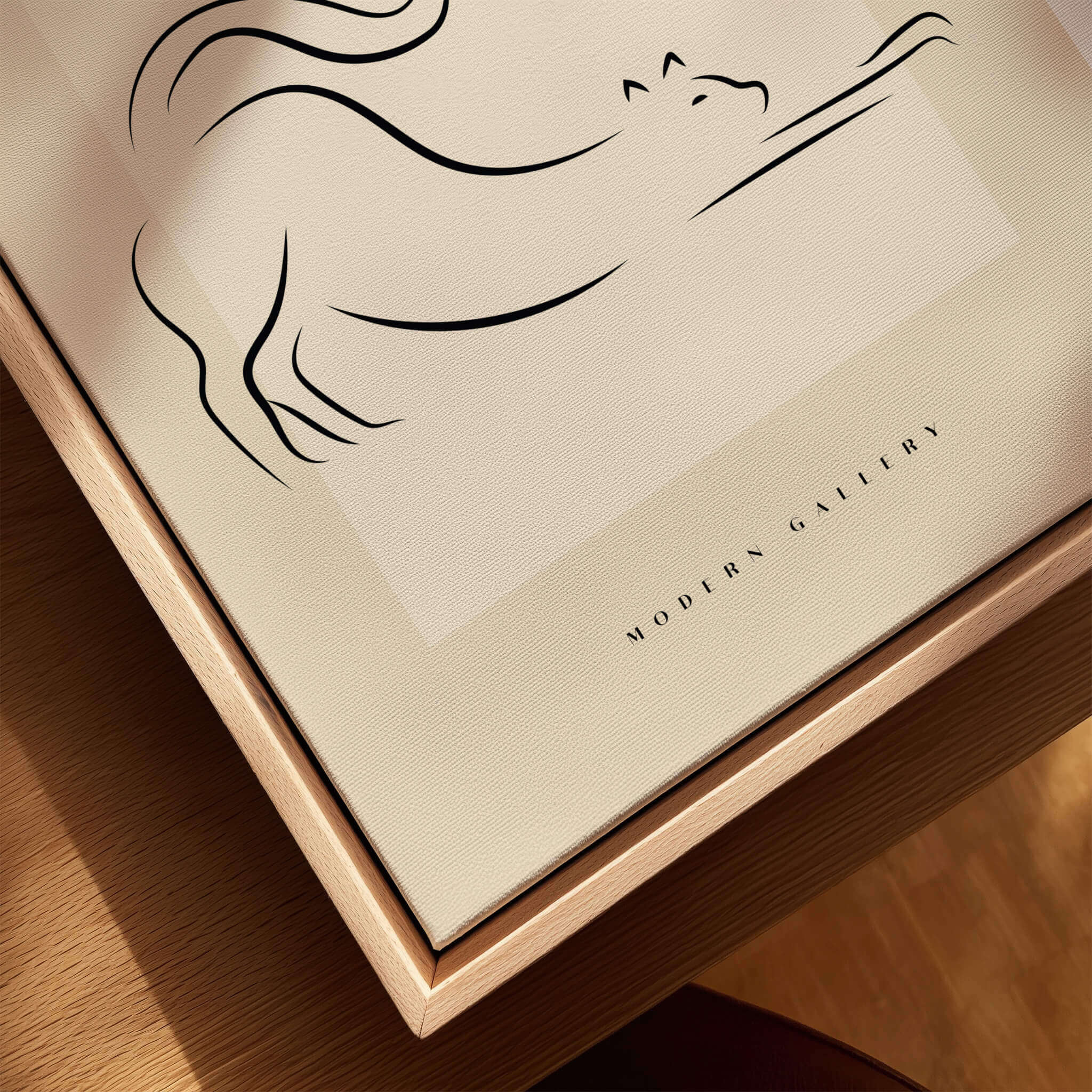 Picasso Stretching Cat Line Art Minimalist Animal Poster Modern Gallery Print Wall Art displayed in a framed setting.