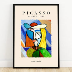 Framed Picasso abstract portrait wall art print with bold colors and modern gallery style
