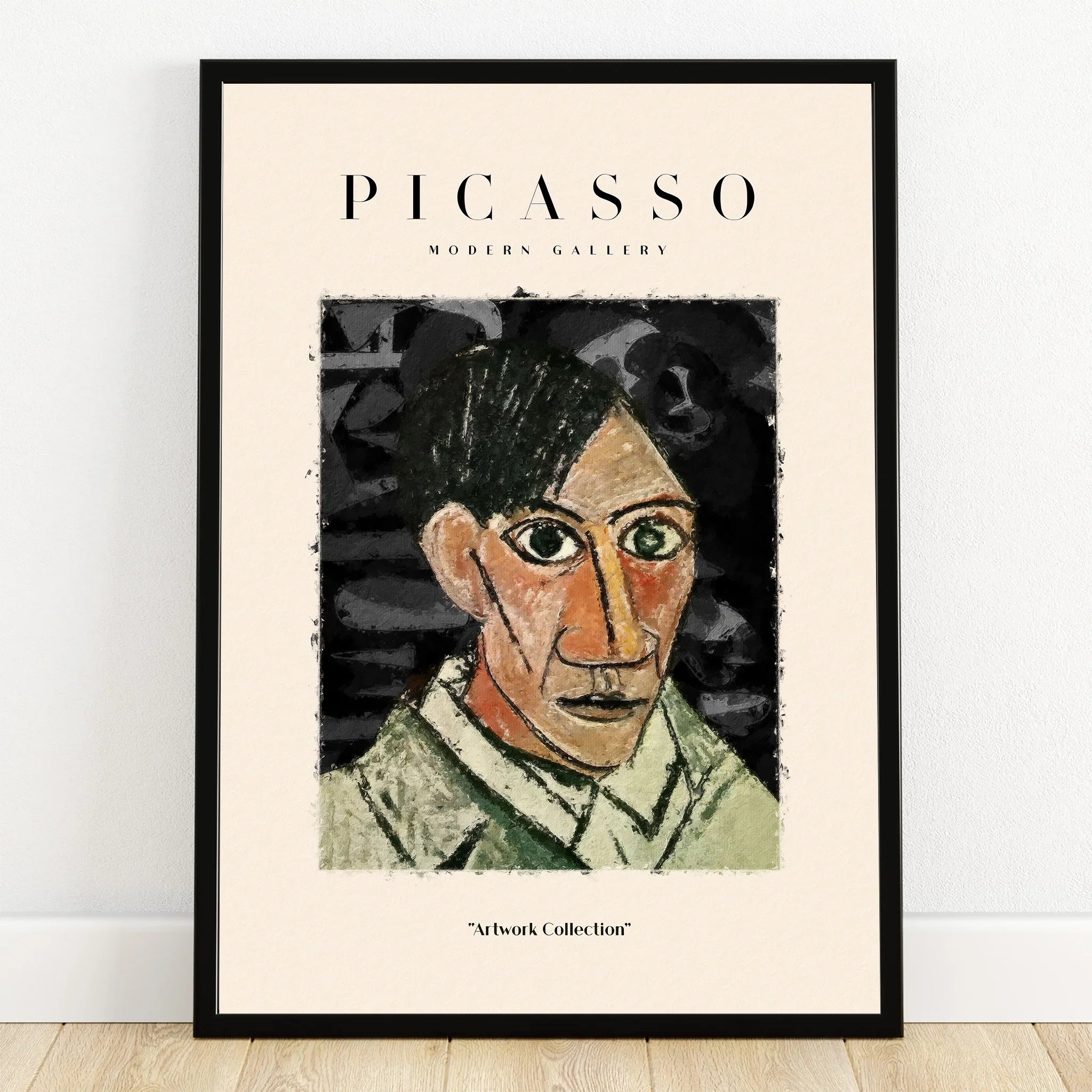 Framed Picasso modern art print featuring abstract male portrait on gallery wall