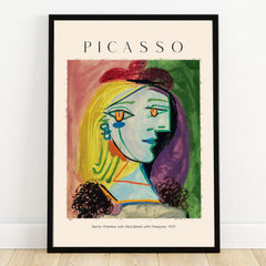 Framed Picasso wall art print, abstract portrait with colorful cubist style, home decor