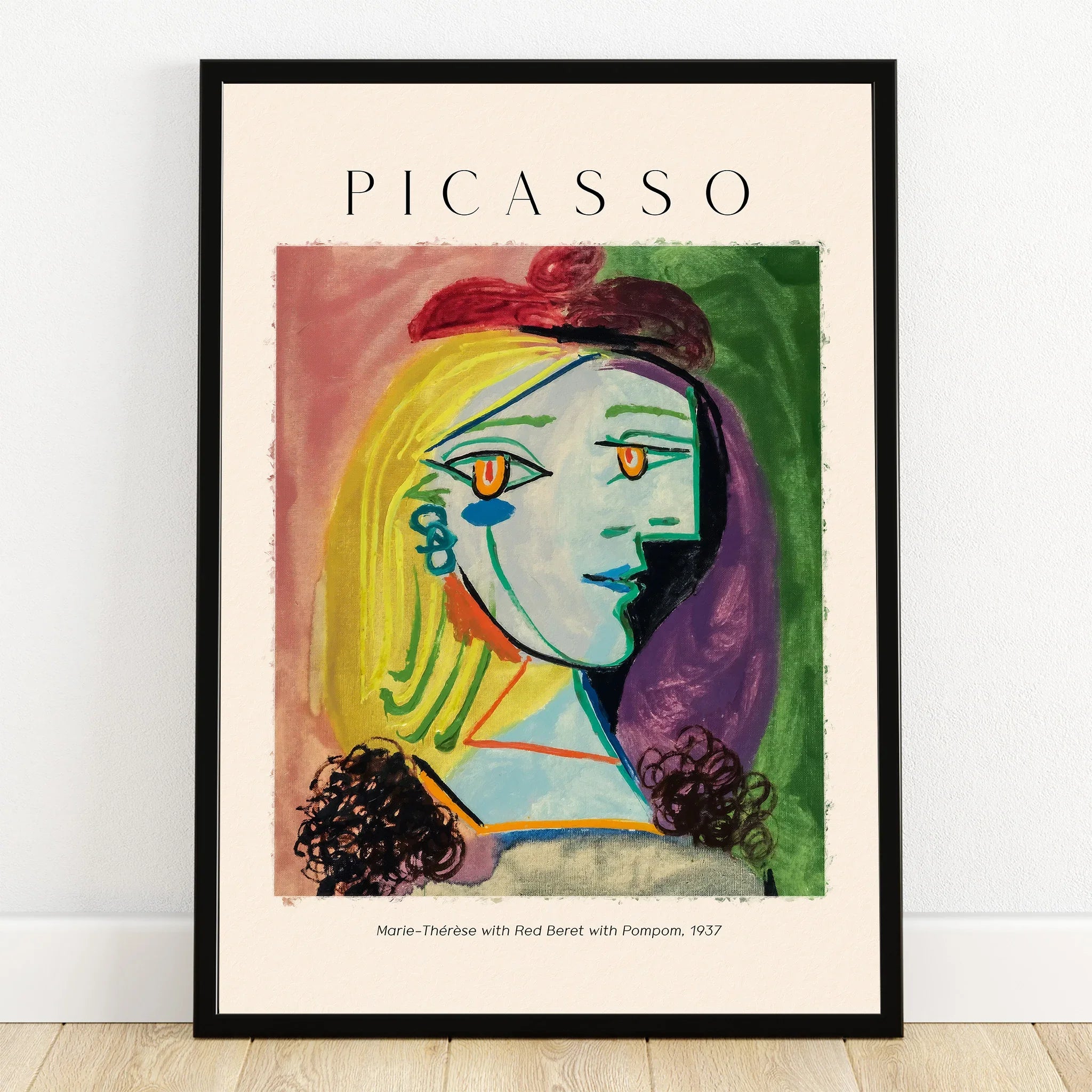 Framed Picasso wall art print, abstract portrait with colorful cubist style, home decor