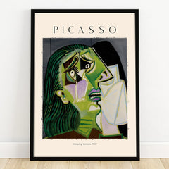 Framed Picasso Weeping Woman 1937 print with abstract green and purple face wall art