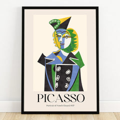 Framed Picasso Portrait of Nusch Eluard, abstract art print with cubist style in bold colors.