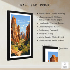 Framed Pinnacles National Park art print with wooden frame and print quality details