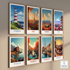 Plymouth Devon Print - Smeaton's Tower Wall Art displayed alongside other city prints.