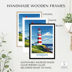 Plymouth Devon Print - Smeaton's Tower Wall Art in handmade wooden frames, showcasing natural, white, and black options.