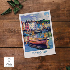 Plymouth England Art - Colorful Boat Scene Print featuring vibrant boats and colorful buildings.