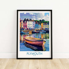 Plymouth England Art - Colorful Boat Scene Print featuring colorful boats and vibrant waterfront homes.