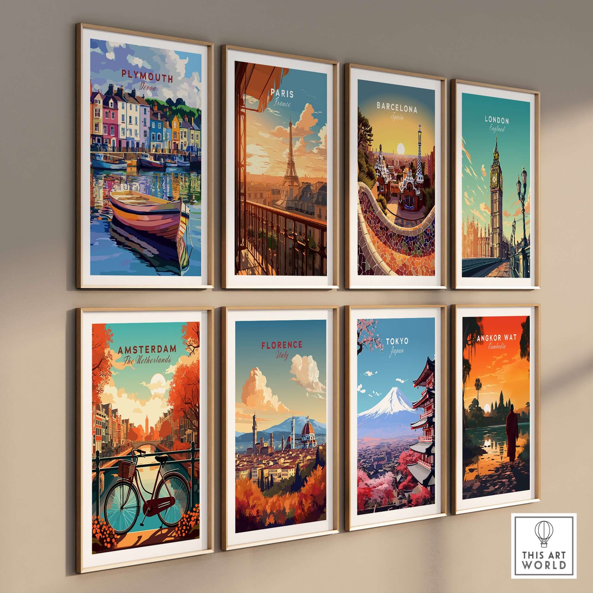 Plymouth Harbour Wall Art - Devon Travel Poster Print displayed among various city travel posters.
