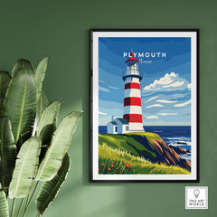 Plymouth Lighthouse Art - Seaside View Travel Poster featuring Smeaton's Tower by the coast in Devon.